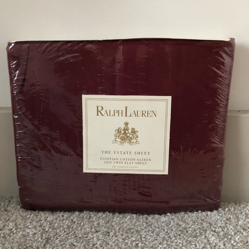 Ralph Lauren Estate Burgundy Twin Flat Sheet